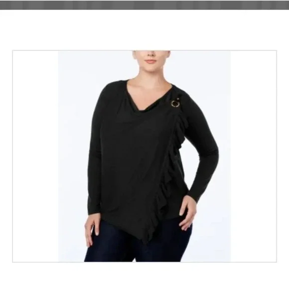 Plus Size Ruffled Convertible Cardigan Sweater - Picture 1 of 6